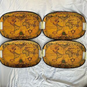 Set Of 4 VTG MCM Old World Map Globe Serving Tray M.B. Daniels & Co. New York